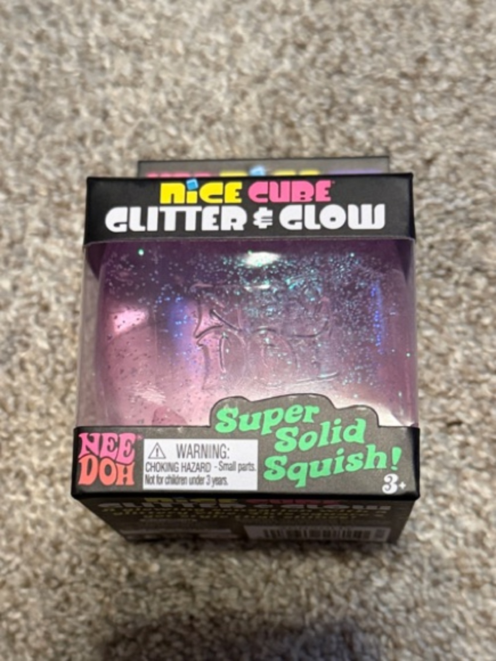 Nee Doh Nice Cube Glitter & Glow Super Solid Squish - Purple